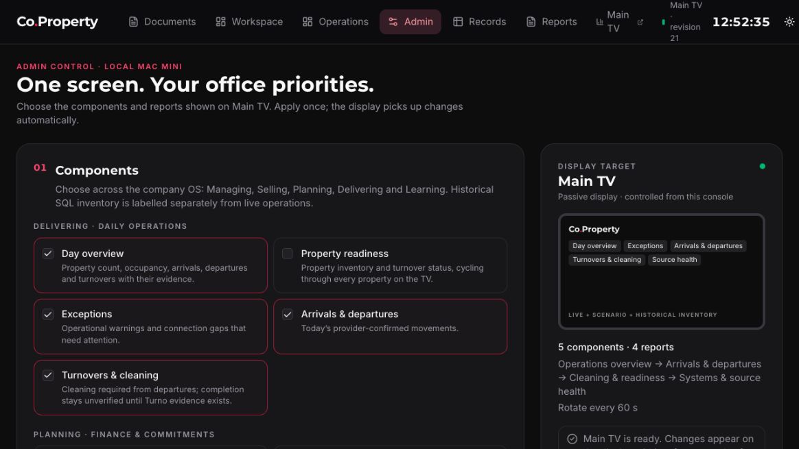 Dated Co.Property administrative control screen shown as a sanitized internal interface example.